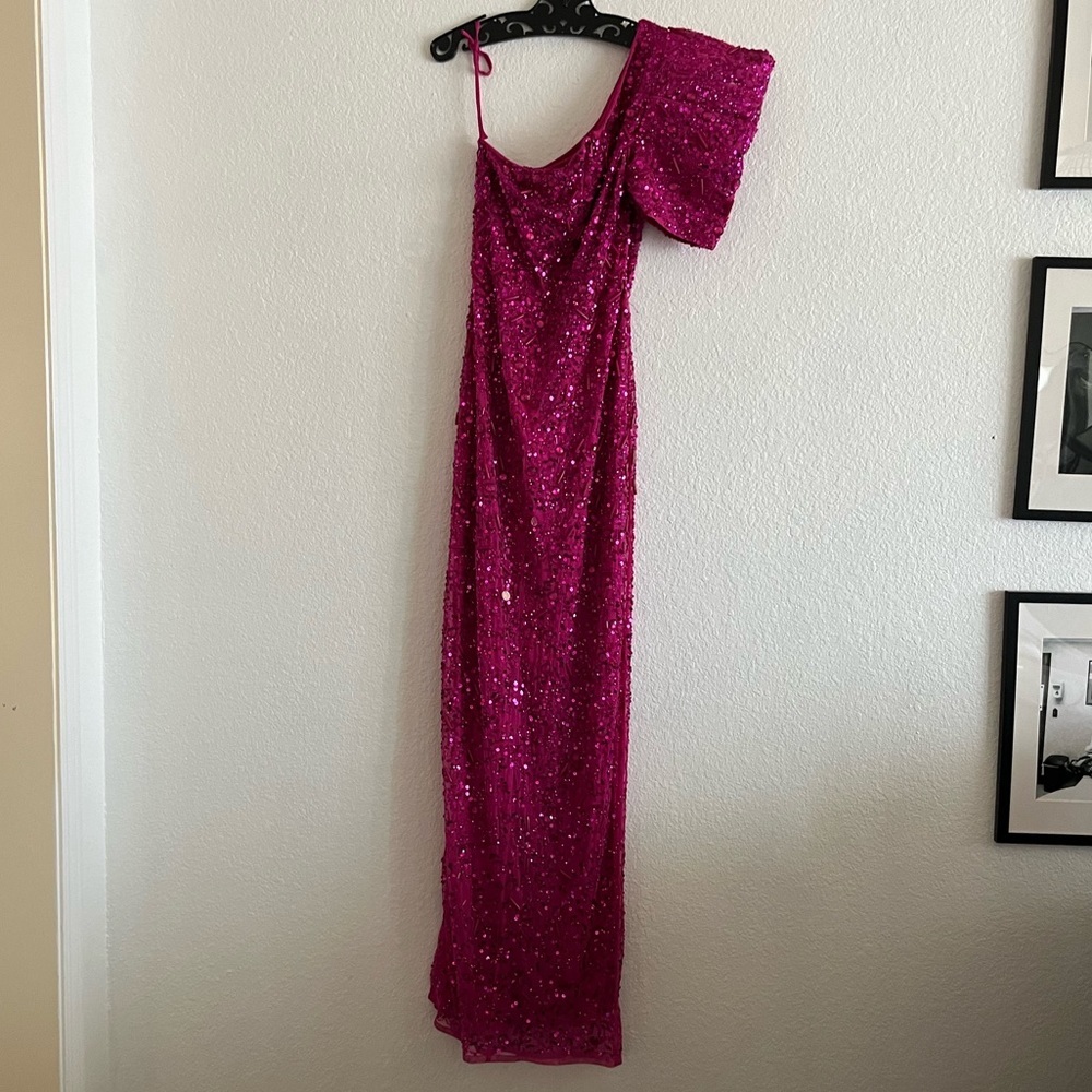 MacDuggal 10912 Elegant One-Shoulder Pink Dress - Picture 6 of 9